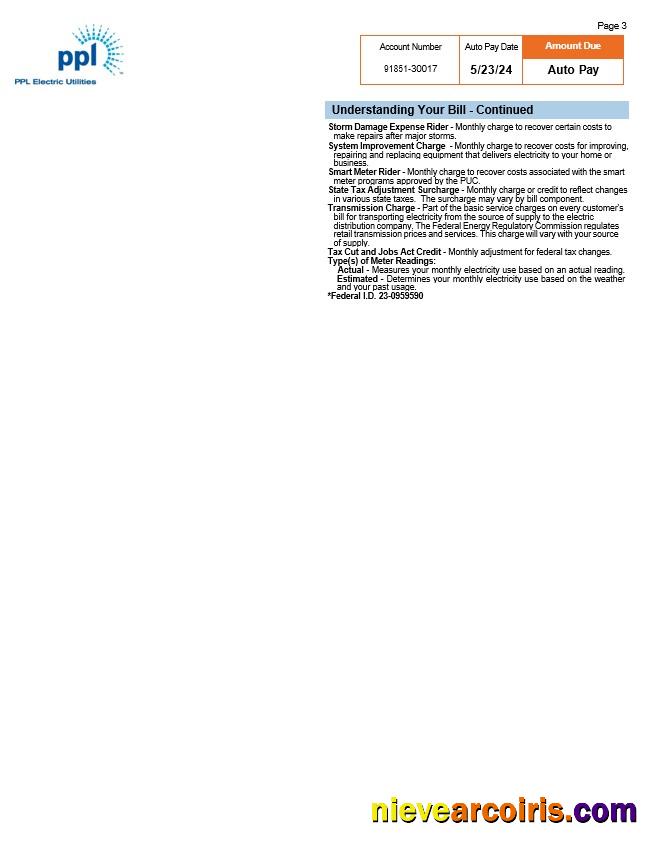 USA Pennsylvania PPL electric utility bill, 3 pages 2